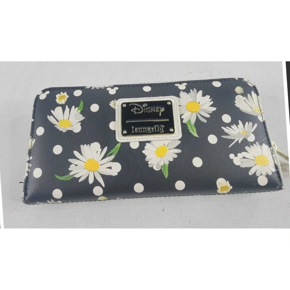 DISNEY LOUNGEFLY Daisy Floral Polka Dot Bow Zip Around Wallet - Picture 2 of 6